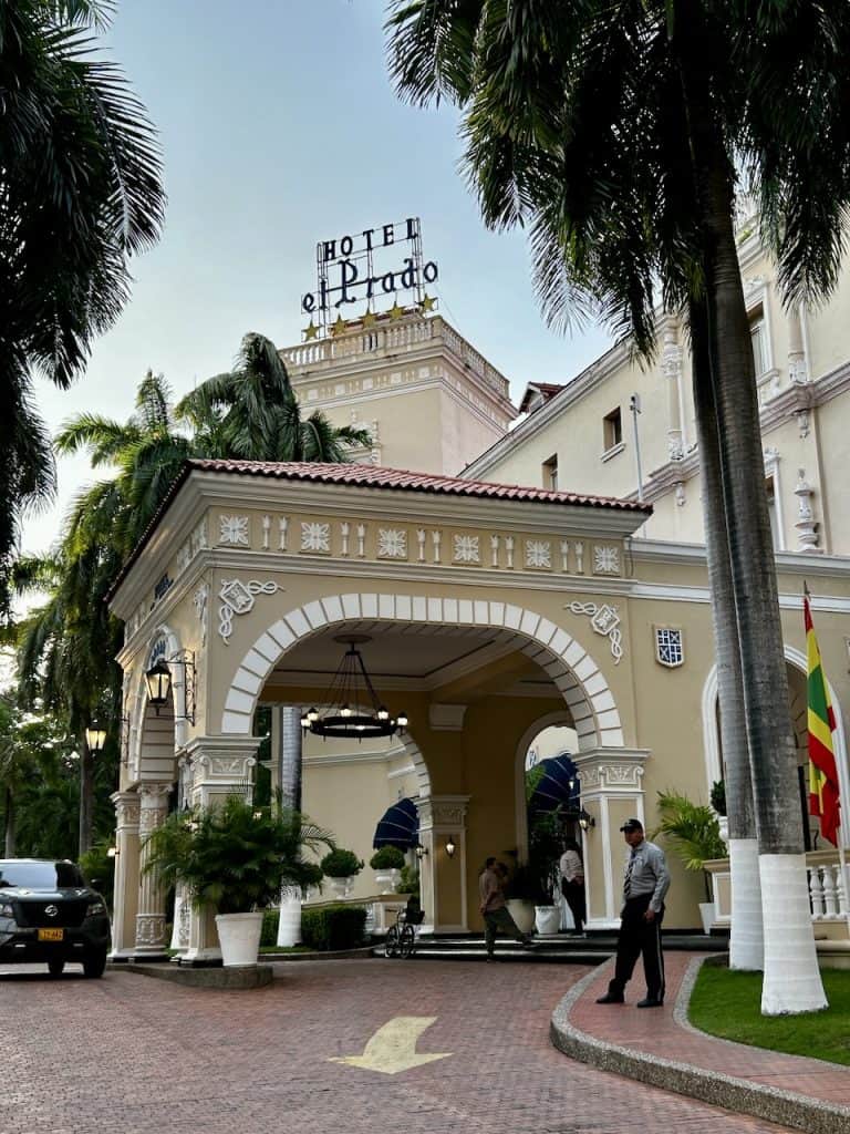 The welcoming driveway and covered car entrance at Hotel el Prado in Barranquilla, Colombia, photo ©Kate Dana