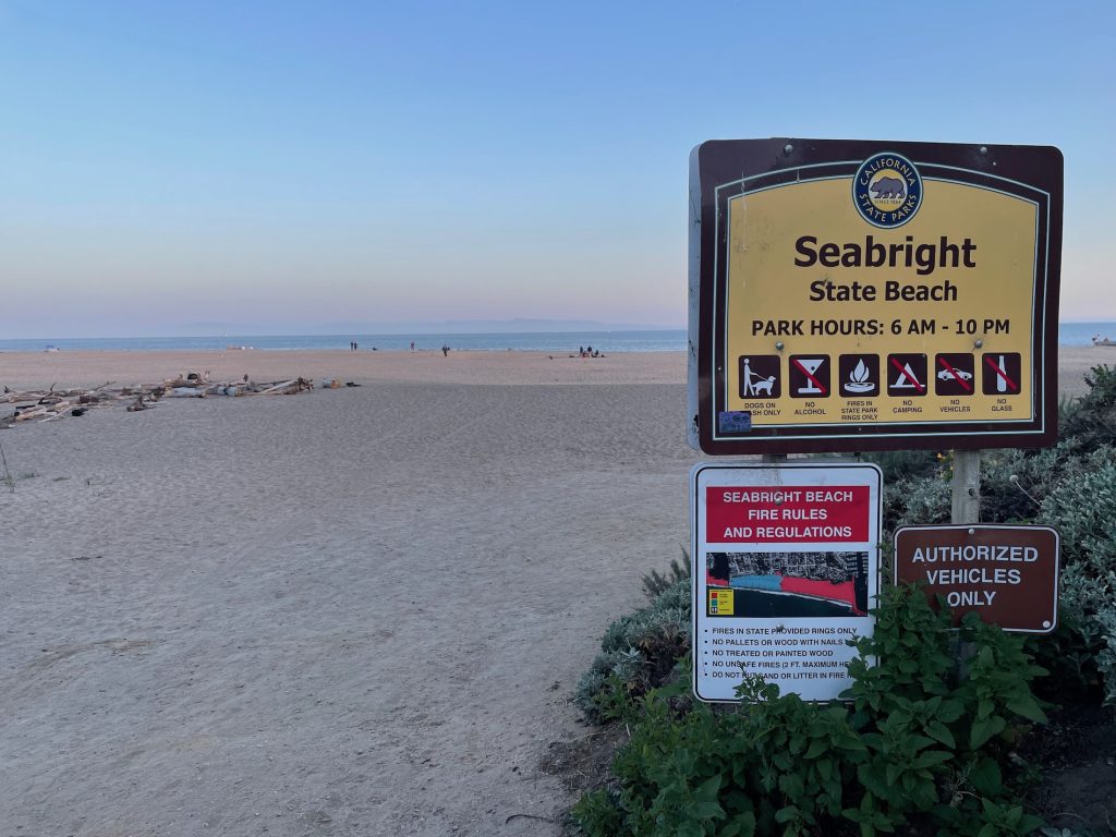 The welcome sign for Seabright State Beach, perfect for a 4-Day solo getaway to Santa Cruz, California. Photo © Kate Dana