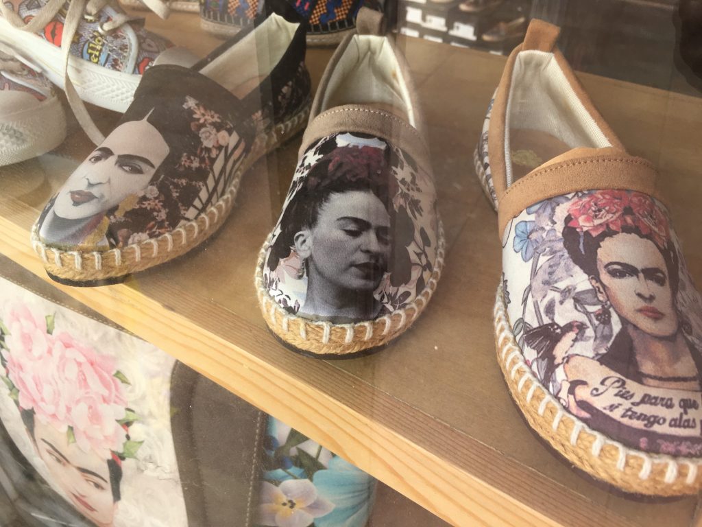 Shoes with images of iconic artist Frida Kahlo in a shop window in Cabo San Lucas, Mexico photo © Kate Dana