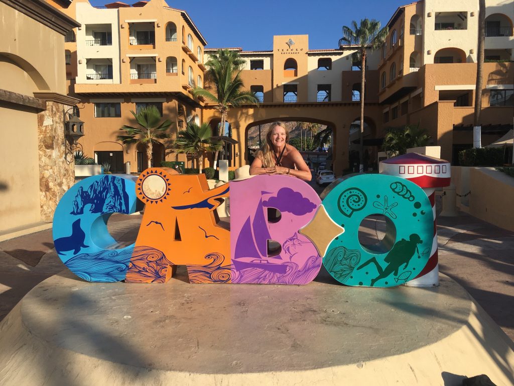 the large, colorful, cutout CABO letters in the Marina area in Cabo San Lucas photo © Kate Dana