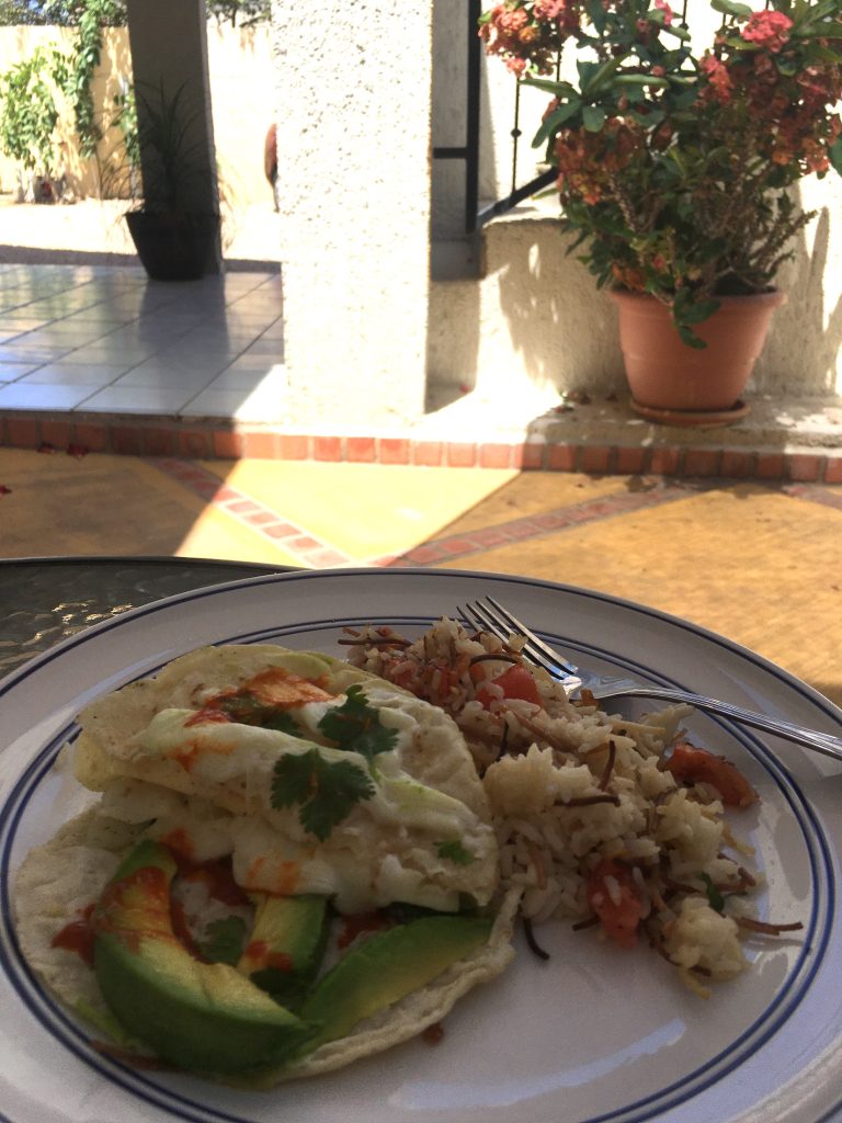 homemade breakfast at a studio apartment on the patio photo ©Kate Dana