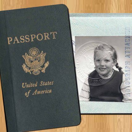 A vintage passport from the USA showing Kate Dana in 1974, photo © 2023 Kate Dana