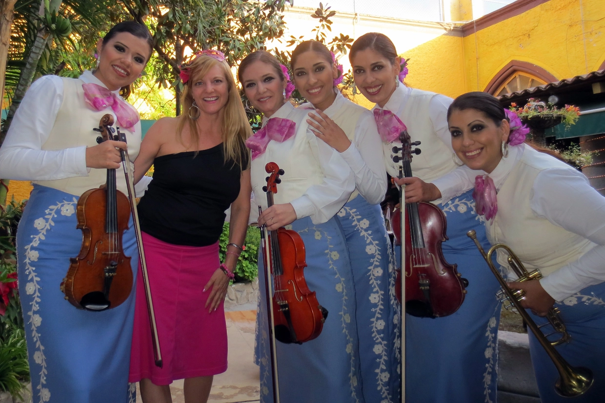 Kate Dana stands with a group of female Mariachi in Tlaquepaque, Jalisco, Mexico photo ©Kate Dana