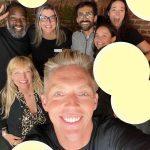 A selfie taken by Joshua Field Millburn of The Minimalists features Cocameca founder, Kate Dana, Minimalist co-host T.K. Coleman, Calvary Presbyterian Church minister Marci Glass, Malabama from The Minimalists, and audience members. photo ©Kate Dana