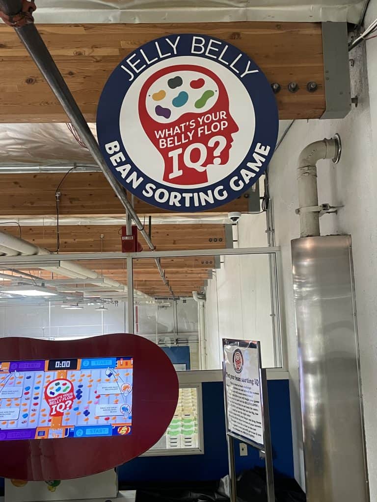 A sign announcing the Bean Sorting Game shows a brain filled with Jelly Belly candies at the Jelly Belly Factory in Fairfield, CA, photo ©Kate Dana