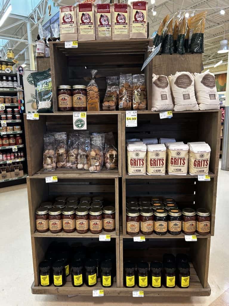 Store shelves stocked with local honey and grits in Charleston, S.C. photo ©Kate Dana