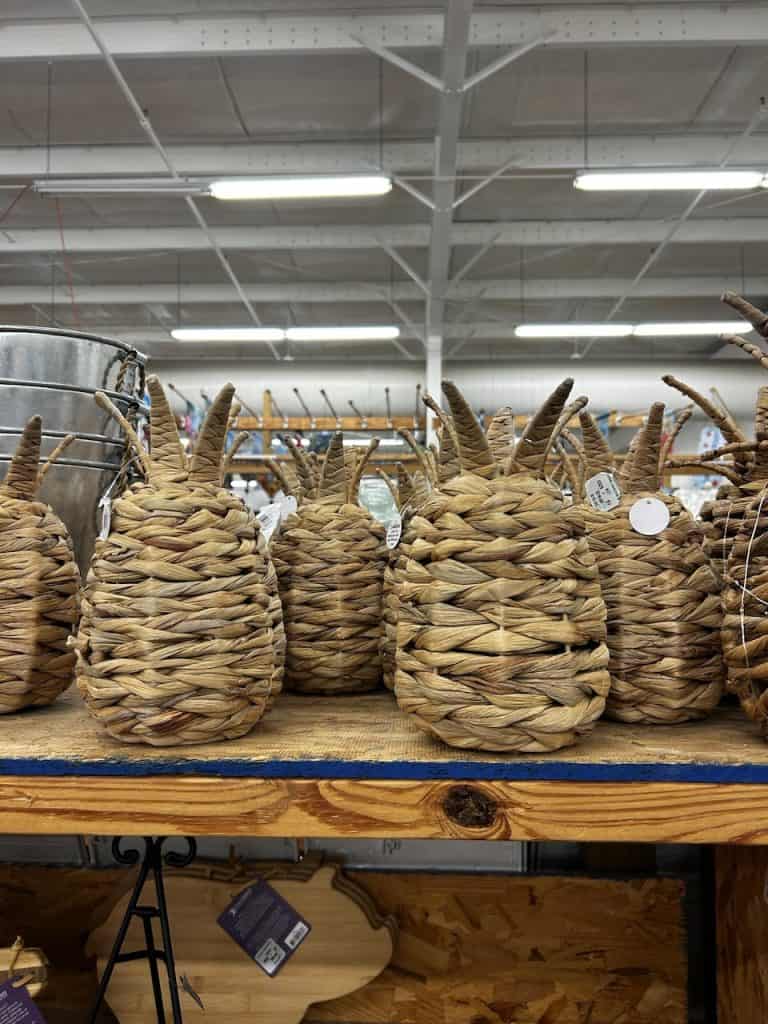 Pineapple-shaped baskets line a store shelf near Charleston, S.C. photo ©Kate Dana