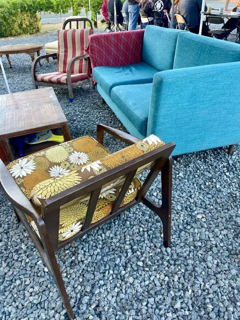 Living room furniture on an outdoor patio in Santa Rosa, California, photo ©Kate Dana