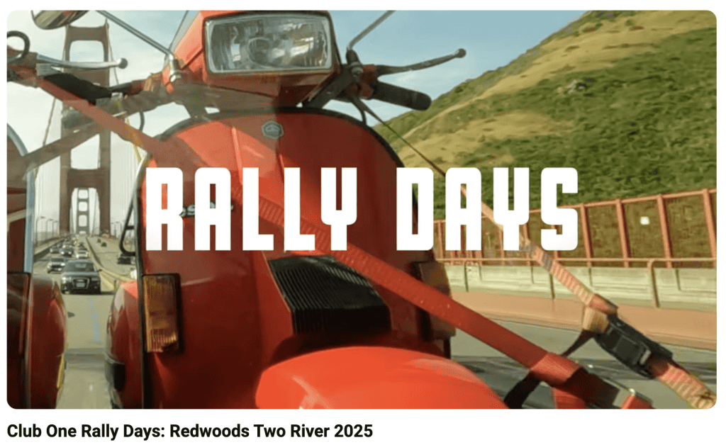 A screenshot from the YouTube video Rally Days: Redwoods 2 River 2025, © Club One of California